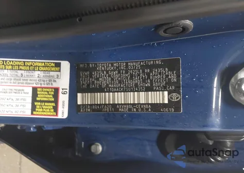 2025 Toyota Camry Le from USA, damaged, VIN 4T1DAACK7SU134352